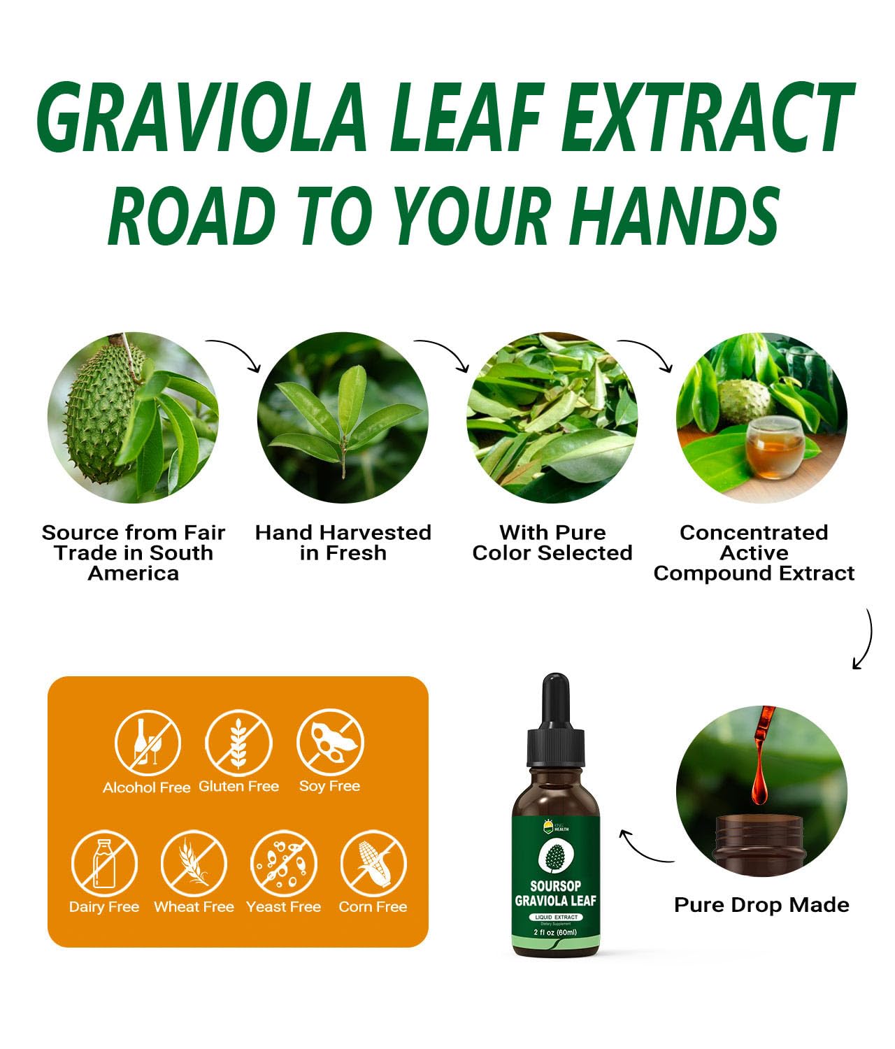 Organic Soursop Graviola Leaf Extract Liquid Drops | Soursop Bitters Liquid | High Absorption, Enhanced Bioavailability | Vegan, Non-GMO, Gluten Free | Immune Support | 2 Fl Oz