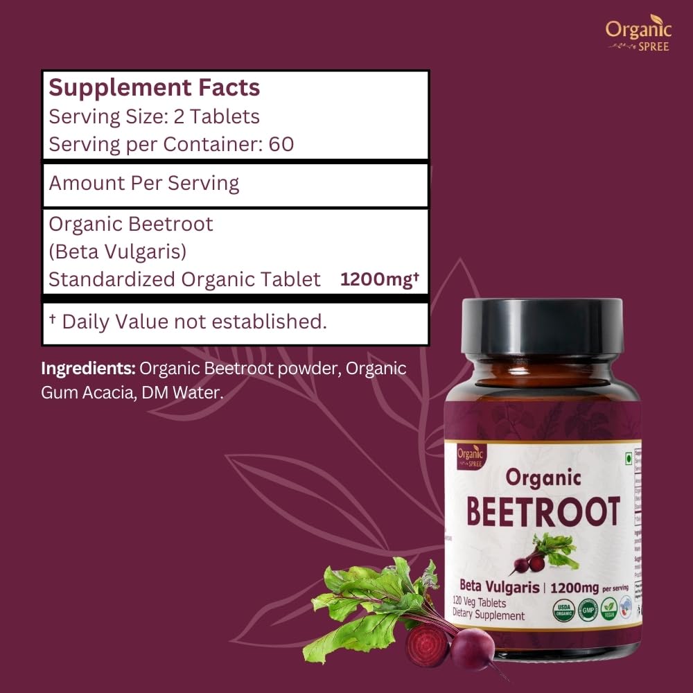 ORGANIC SPREE Beetroot 120 Tablets | Beta Vulgaris (Beetroot) | USDA Organic Certified | Organic and Natural 120tab - Pack of 2