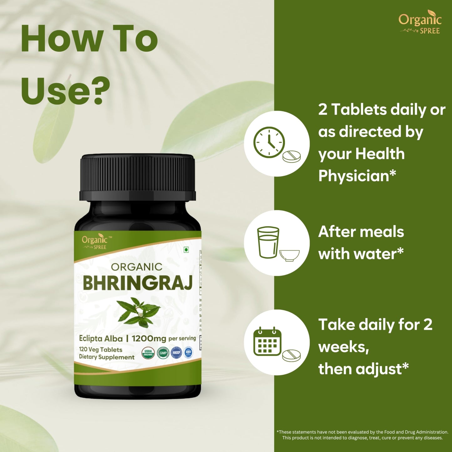 Organic Spree Bhringraj 120 Tablets – USDA Organic Certified | Ayurvedic Hair Care