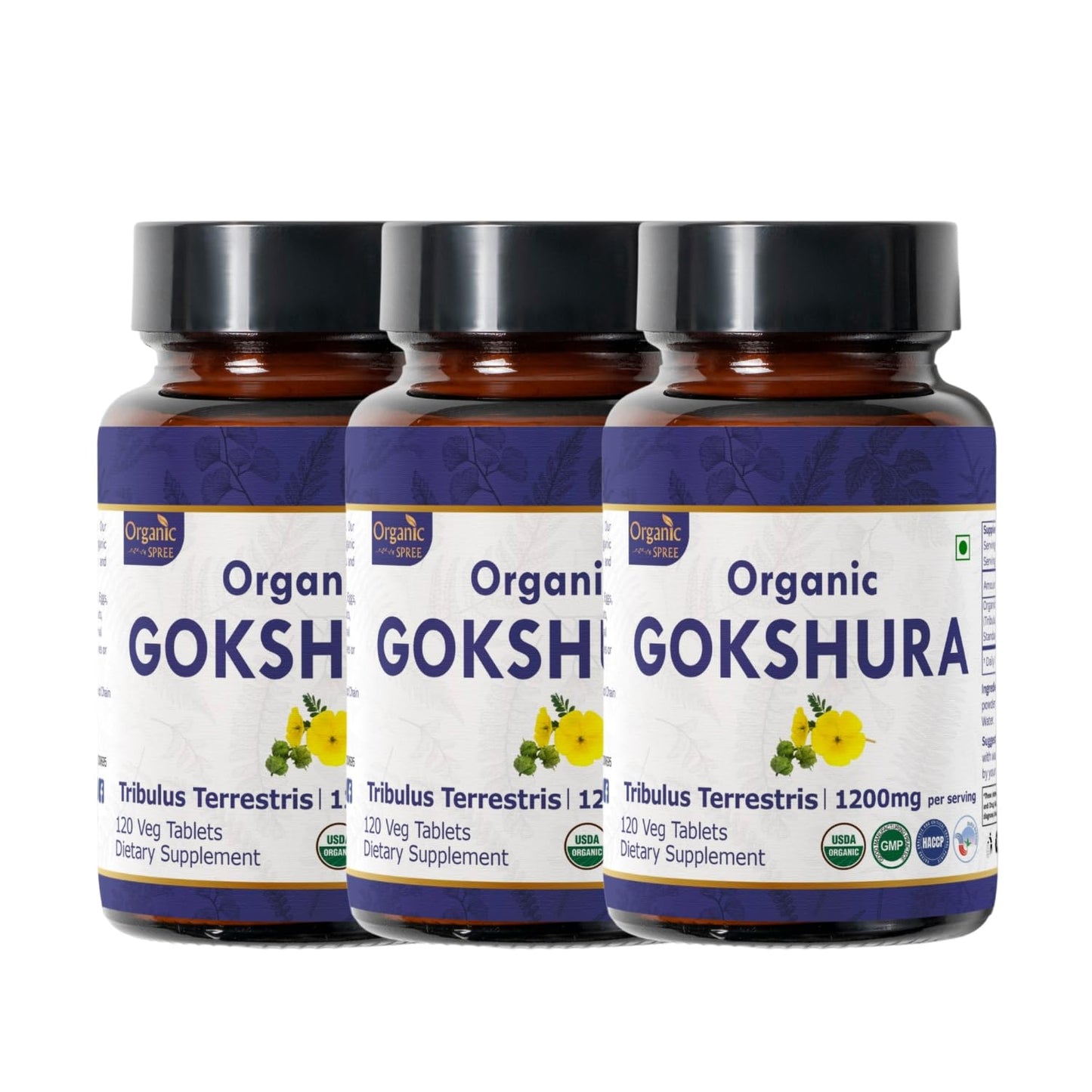 ORGANIC SPREE Gokshura 120 Tablets | Tribulus Terrestris | USDA Organic Certified | Supports Immunity & Strength | Pack of 3