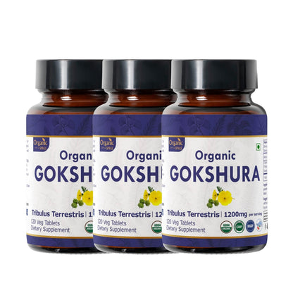 ORGANIC SPREE Gokshura 120 Tablets | Tribulus Terrestris | USDA Organic Certified | Supports Immunity & Strength | Pack of 3