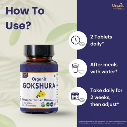 ORGANIC SPREE Gokshura 120 Tablets | Tribulus Terrestris | USDA Organic Certified | Supports Immunity & Strength | Pack of 3