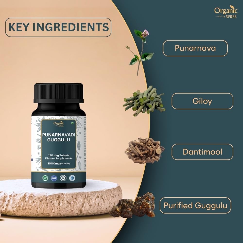ORGANIC SPREE Punarnavadi Guggulu 120 Tablets – Supports Kidney Function* – Ayurvedic Formulation, Certified & Vegetarian