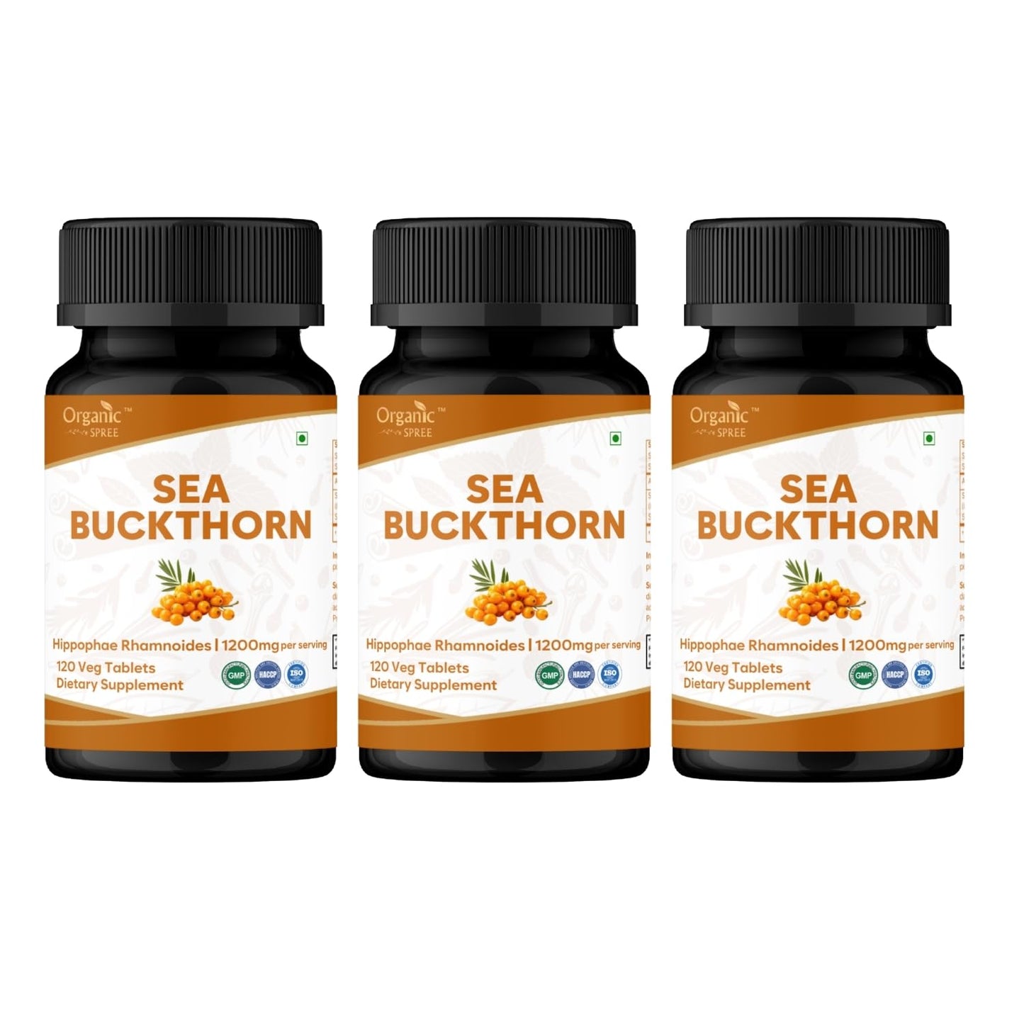 Organic Spree Sea Buckthorn 120 Tablets – Hippophae Rhamnoides – Omega 7 for Skin, Immunity & Wellness* – Pack of 3