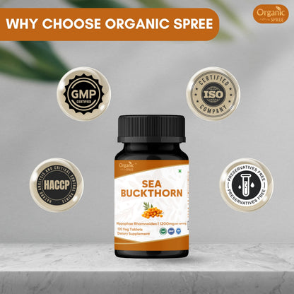 Organic Spree Sea Buckthorn 120 Tablets – Hippophae Rhamnoides – Omega 7 for Skin, Immunity & Wellness* – Pack of 3
