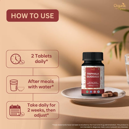 Organic Spree Triphala Guggulu 120 Tablets | Gut Health & Digestive Support - Ayurvedic, Vegetarian