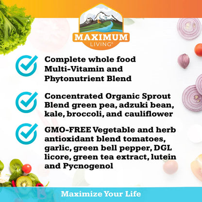 Maximum Living Vita-Sprout Whole-Food Multivitamin & Phytonutrient Blend - 120 Capsules