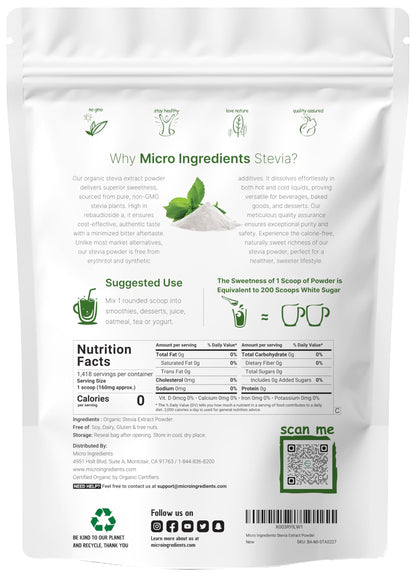 Pure Organic Stevia Powder 8 oz – Reb-A, Zero Calorie Keto Sweetener
