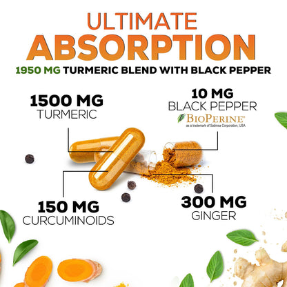 Turmeric Curcumin 1950mg with Bioperine – 60 Capsules