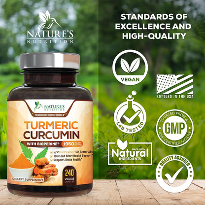 Turmeric Curcumin 1950mg with Bioperine – 95% Curcuminoids, 240 Vegan Capsules, Made in USA
