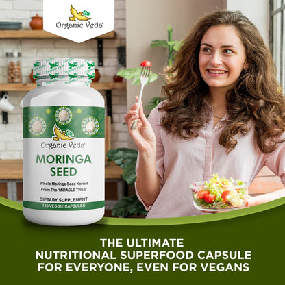 Organic Veda Moringa Seed Capsules – 1000 mg Moringa Seed Powder & Oil, 120 ct
