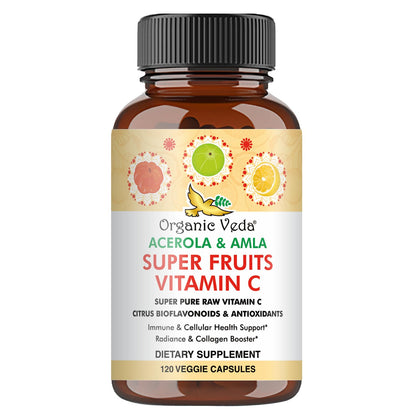 Organic Veda Superfruits Vitamin C Capsule – Acerola & Amla, 120 Vegan Pills