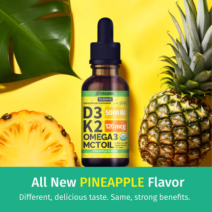 2 Pack Organic Vitamin D3 K2 Drops with MCT Oil – Pineapple 2 fl oz | 5000 IU Immune Support
