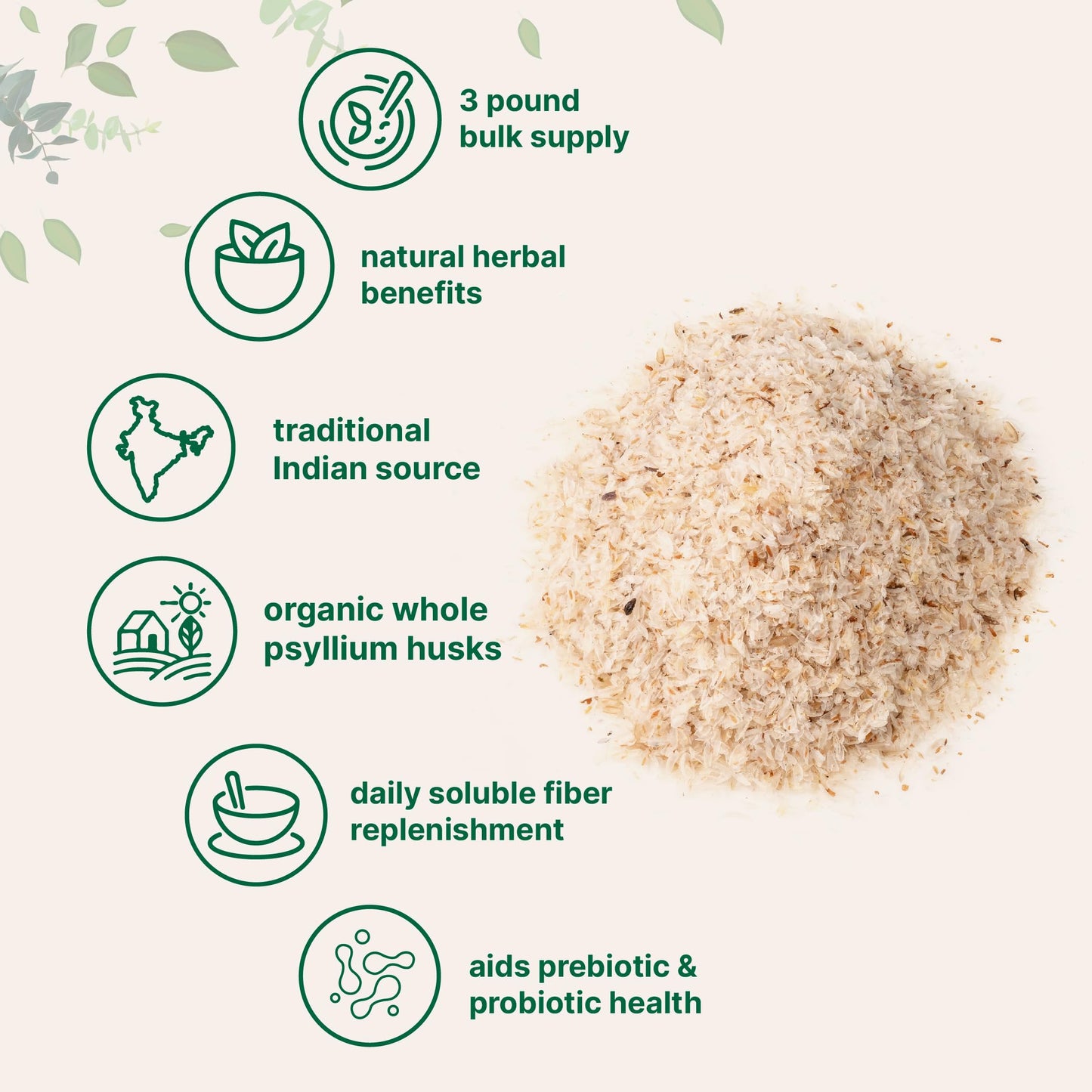 Micro Ingredients Organic Whole Psyllium Husks - 3lbs | Digestive Health, Non-GMO, Keto & Vegan | India Origin