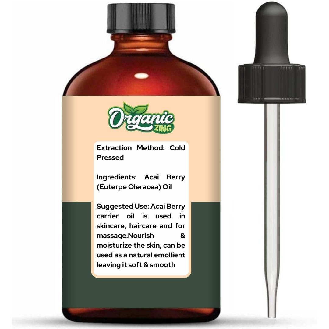 Organic Zing Acai Berry Oil | Pure Carrier Oil for Skincare, Haircare & Massage – 118ml