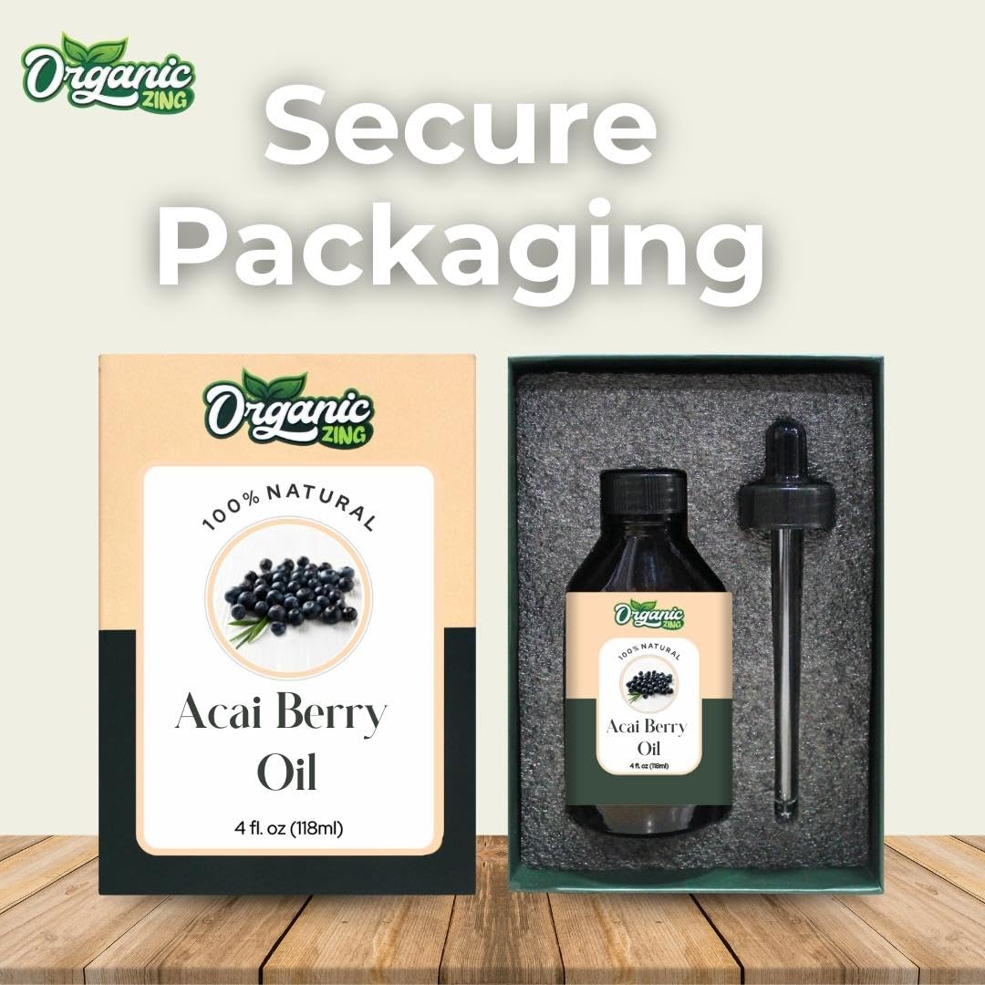 Organic Zing Acai Berry Oil | Pure Carrier Oil for Skincare, Haircare & Massage – 118ml