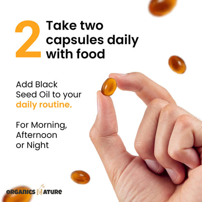ORGANICS NATURE Black Seed Oil Capsules 1000mg – Vegan Softgels | Thymoquinone 20mg | Omega 3-6-9
