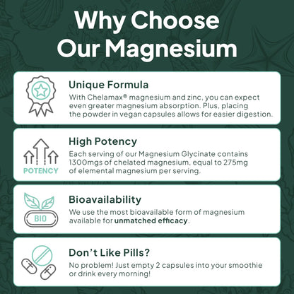 Organics Ocean Magnesium Glycinate with Zinc – Maximum Strength Chelated Magnesium for Sleep Support, Muscle Cramps & Heart Health – 3 Bottles