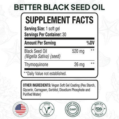 Organics Ocean Better Black Seed Oil – 5% Thymoquinone, Immune Support