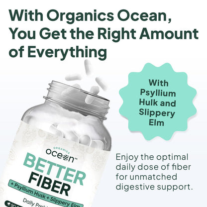 Organics Ocean Better Fiber - Daily Fiber Supplement for Softer Stool - 90 Capsules