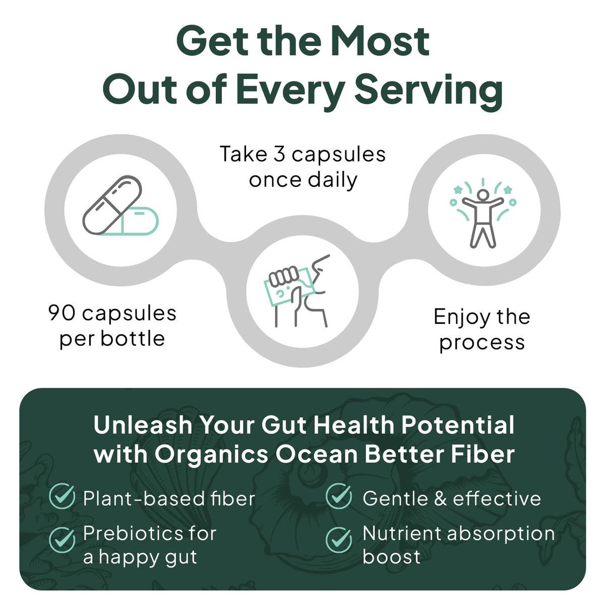Organics Ocean Better Fiber - Daily Fiber Supplement for Gentle, Regular Bowel Movements (3 Bottles)