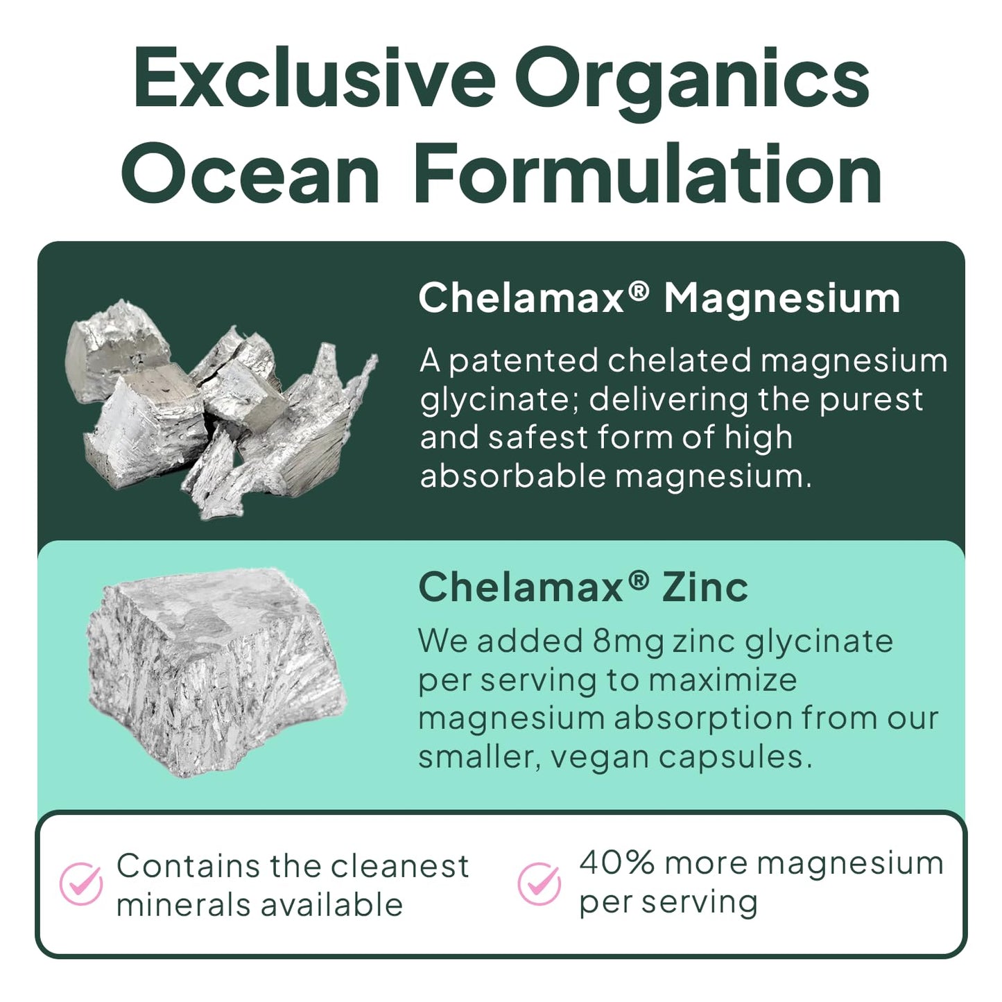 Organics Ocean Magnesium Glycinate with Zinc – Maximum Strength Chelated Magnesium for Sleep Support, Muscle Cramps & Heart Health – 3 Bottles