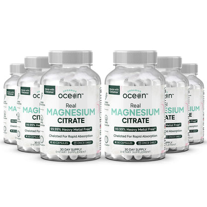 Organics Ocean Real Magnesium Citrate – High-Absorption Chelated Magnesium for Energy, Relaxation, and Regularity – 6 Pack