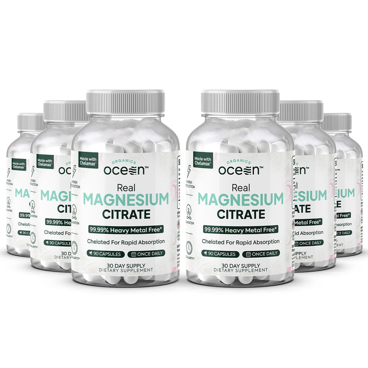 Organics Ocean Real Magnesium Citrate – High Absorption Chelated Magnesium (6 Pack)