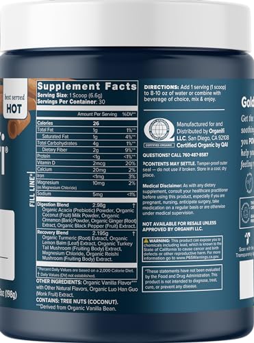 Organifi Gold — Nighttime Relaxation Powder with Turmeric & Reishi, 30 Servings