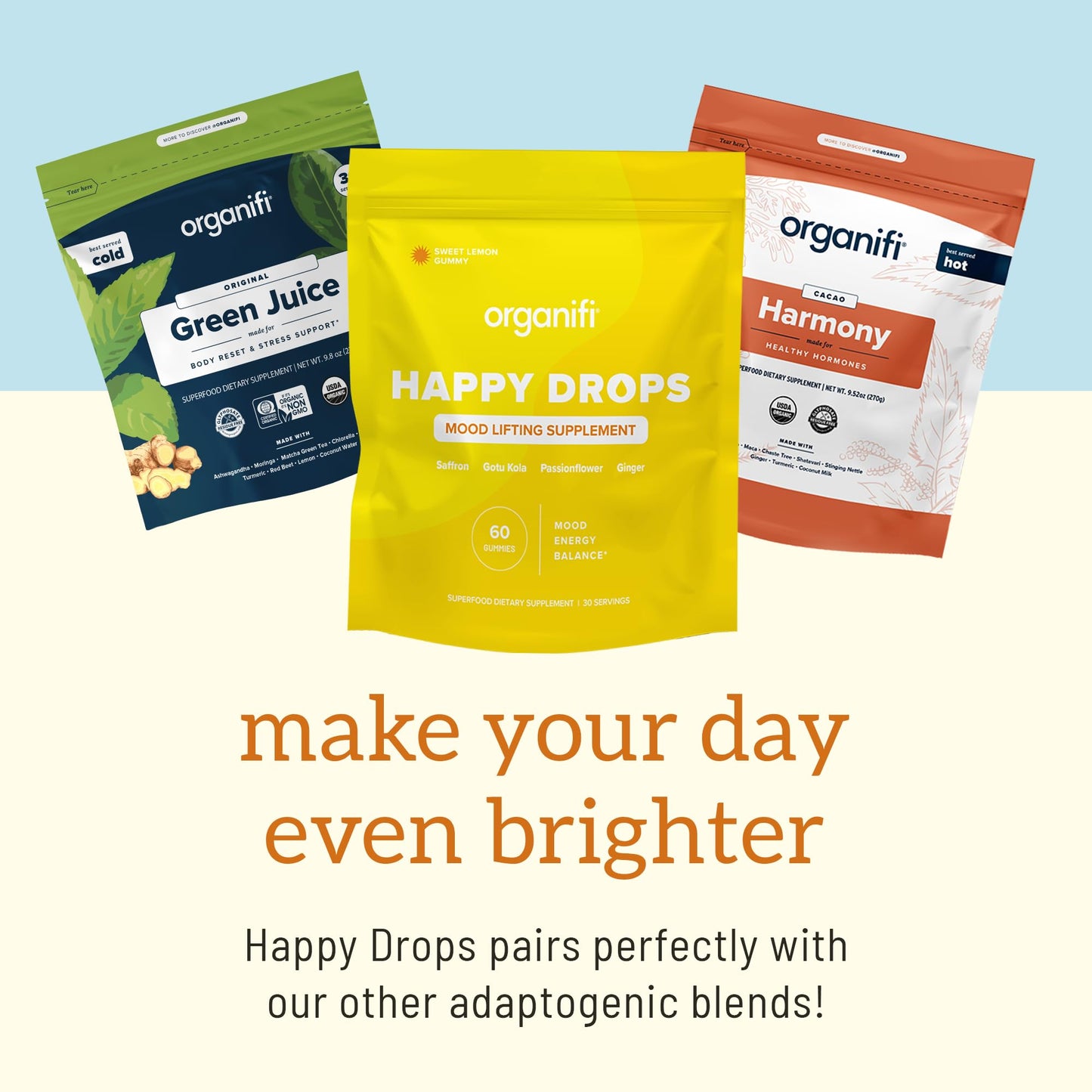 Organifi Happy Drops – Daily Mood Support Gummies (Lemon) – 60 Gummies