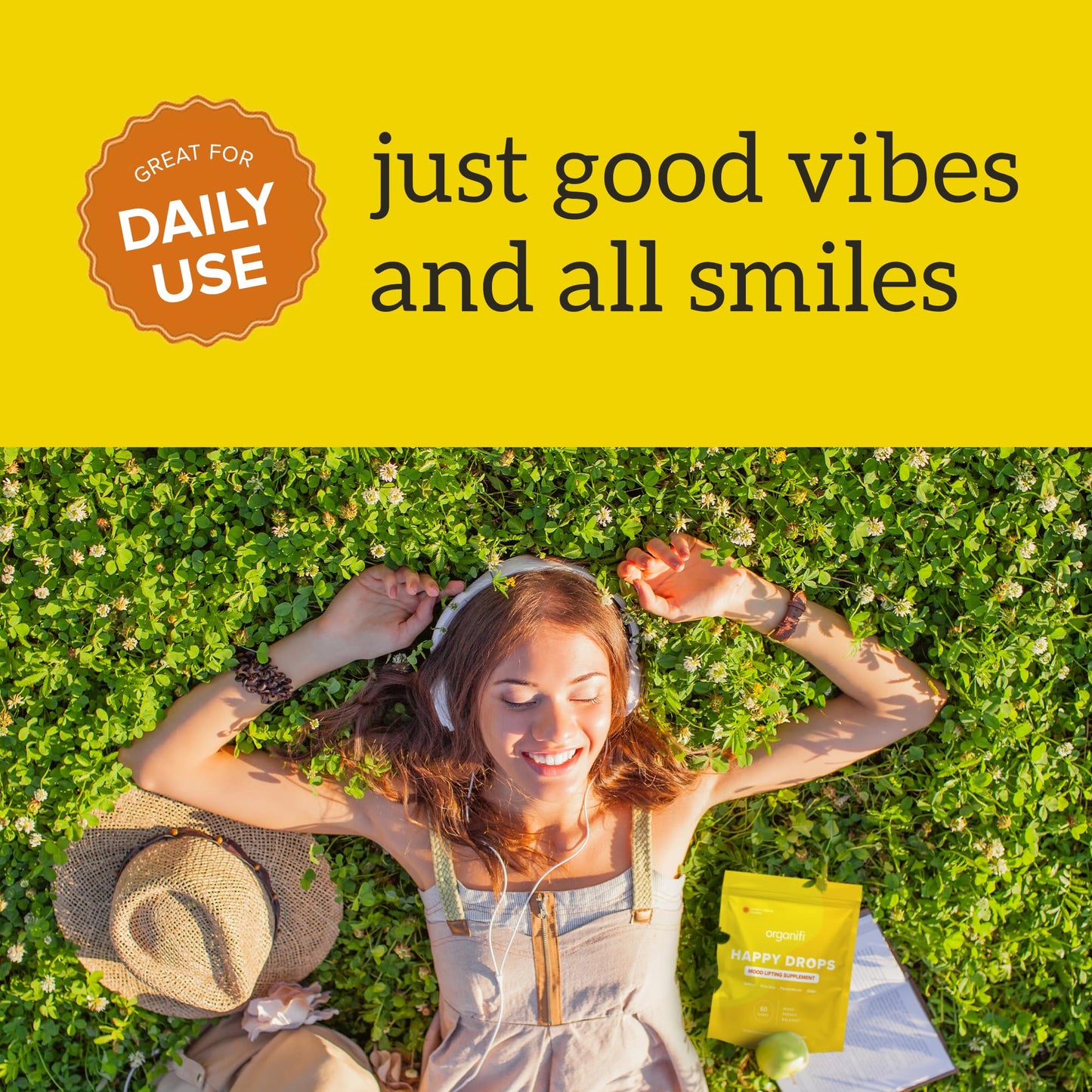 Organifi Happy Drops – Daily Mood Support Gummies (Lemon) – 60 Gummies