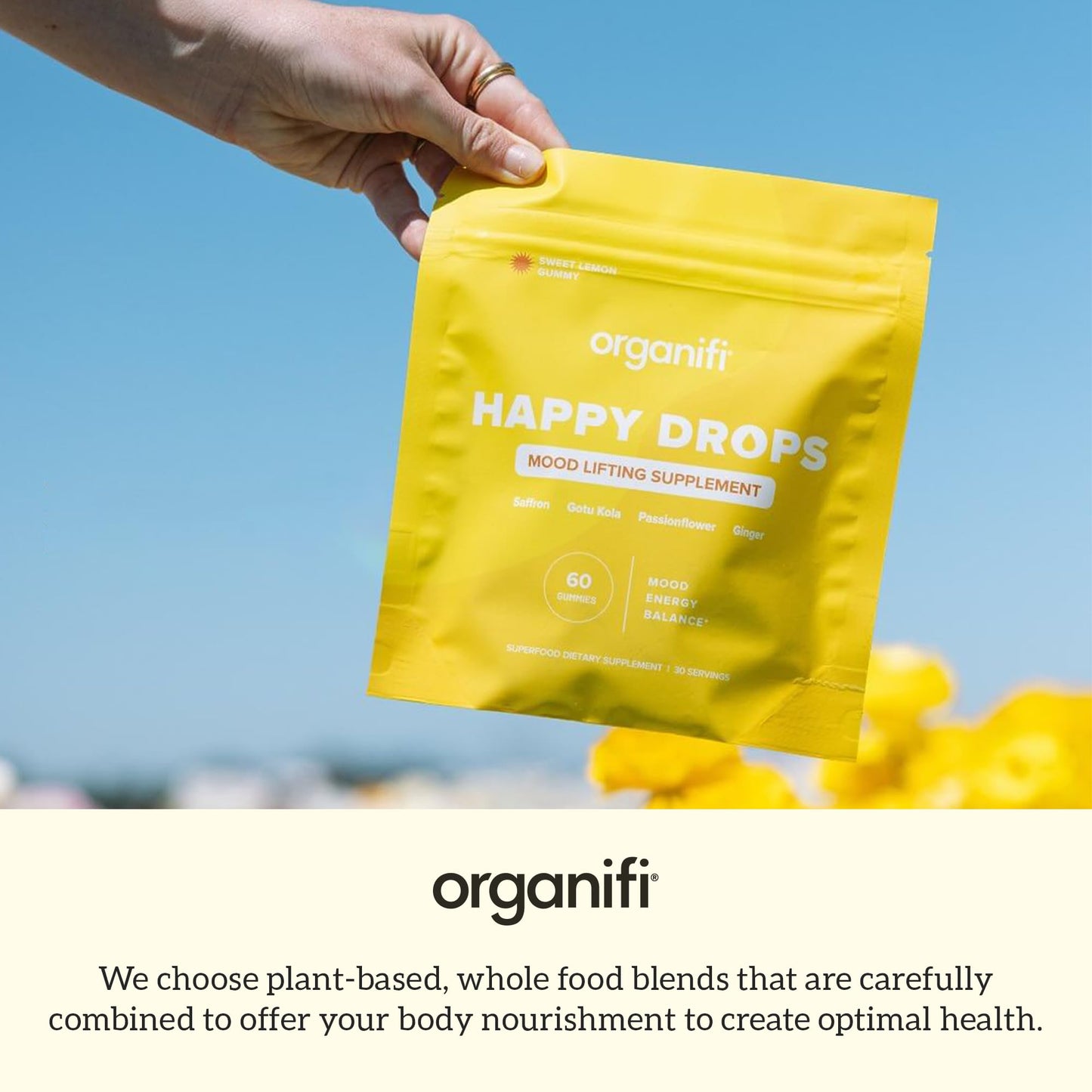 Organifi Happy Drops – Daily Mood Support Gummies (Lemon) – 60 Gummies