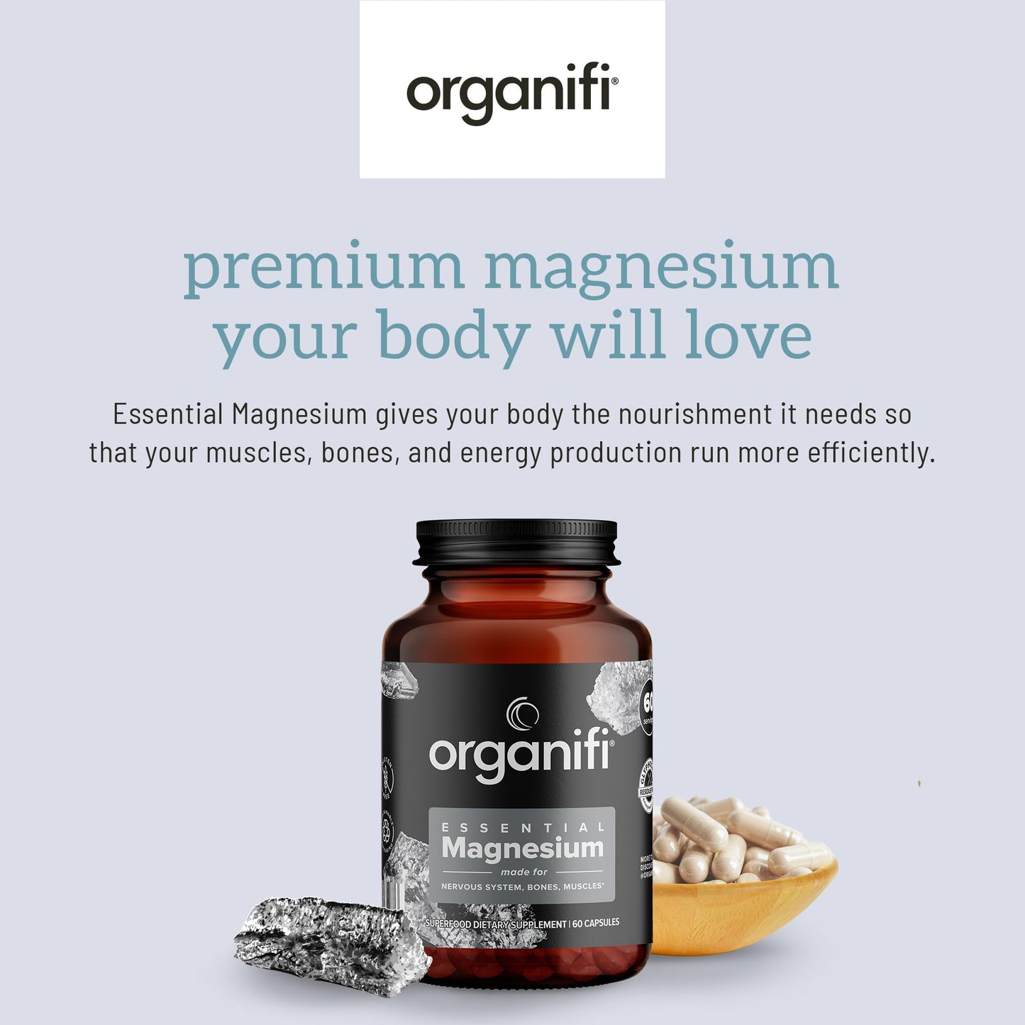 Organifi Essential Magnesium Glycinate 150mg | Bone & Muscle Health | 60 Vegan Capsules