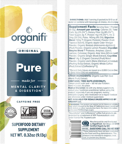 Organifi Pure Smart Packs Lemon – 3-Pack for Organic Brain & Immunity Support