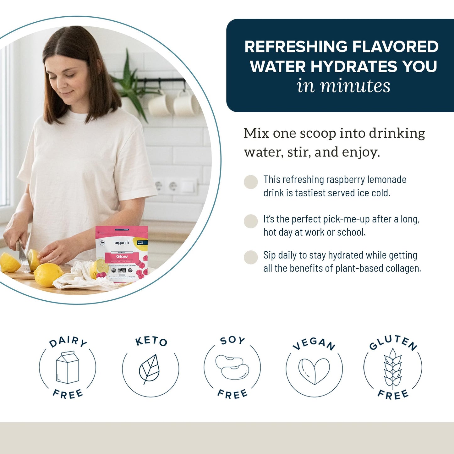 Organifi Glow - Vegan Collagen Powder for Women | Organic Flavored Water Ingredient, 30 Servings