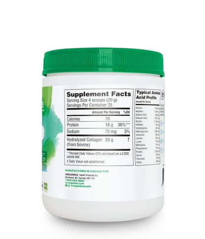 Organika Hydrolyzed Collagen Peptides Powder – Unflavored, Grass-Fed, Keto | 18 oz (25 Day Supply)