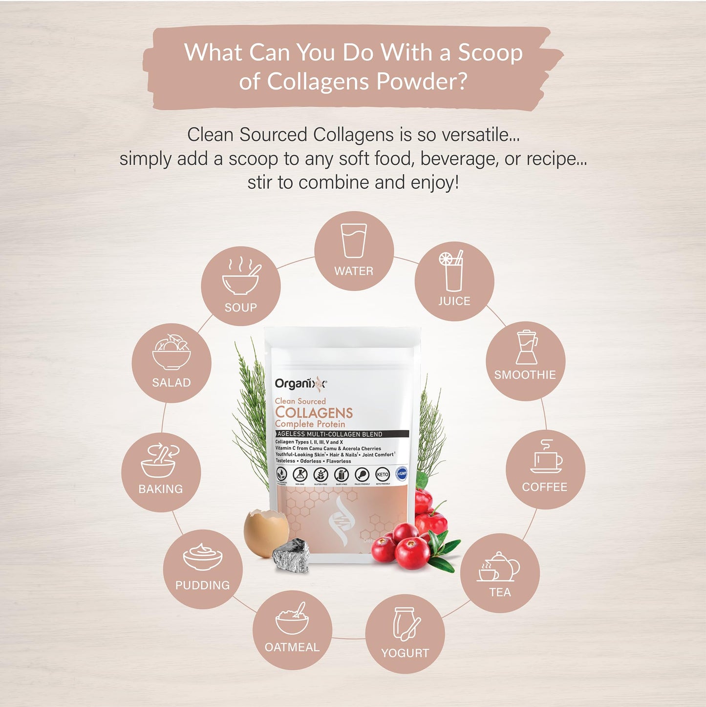 Organixx Collagen Peptides Powder with Vitamin C – Unflavored, 30 Servings