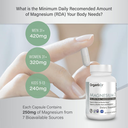 Organixx Magnesium Glycinate 7-Form Complex – Sleep, Muscle & Heart Health | 60 Capsules