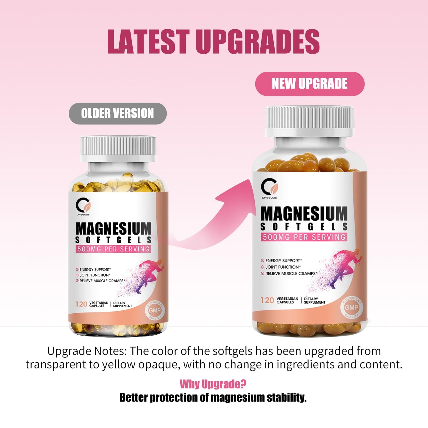 ORGEUOS Magnesium Glycinate 500mg Capsules – High Absorption, Non-GMO, Vegan, 120 Count