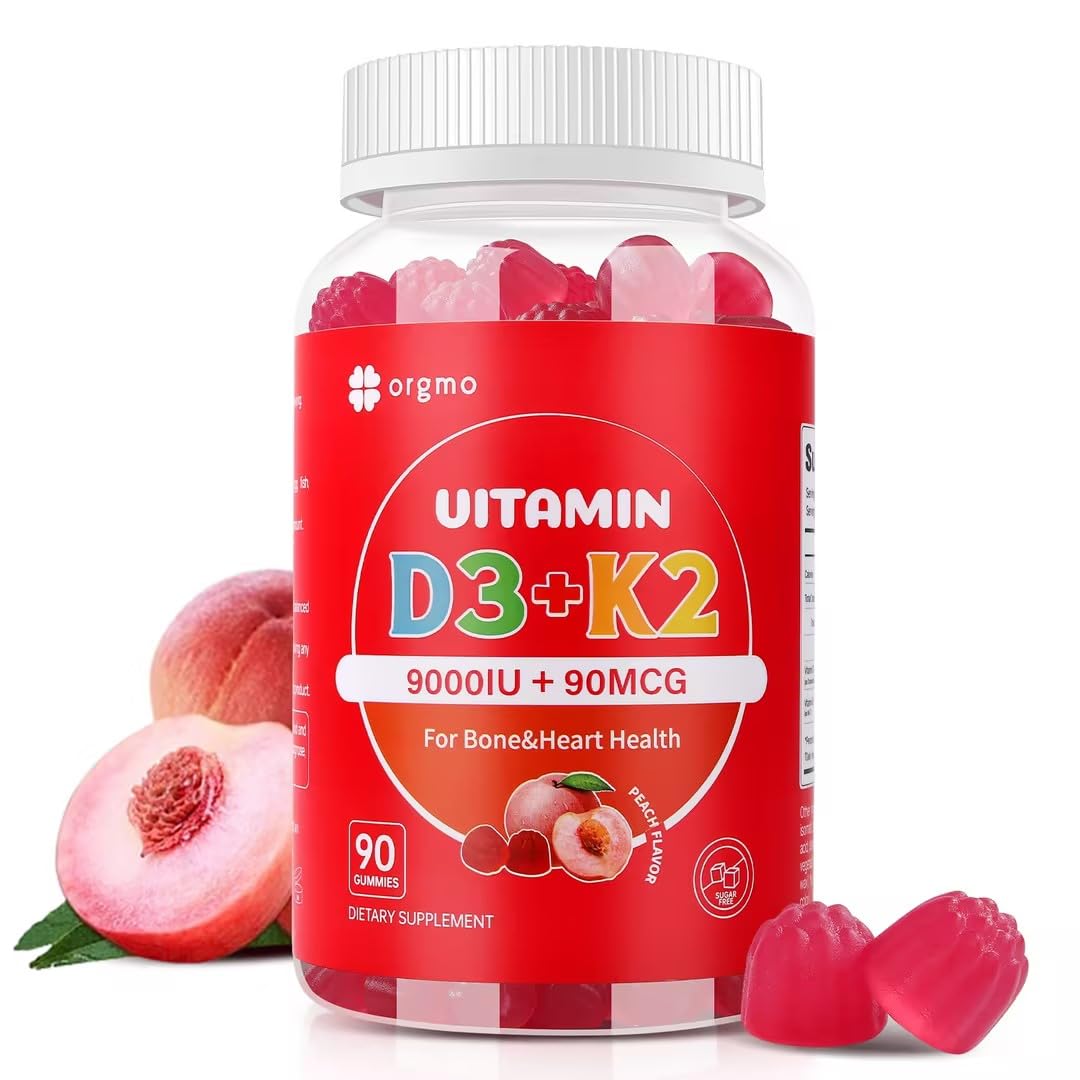 ORGMO Vitamin D3 K2 Gummies for Women – Sugar Free, 9000IU, Peach Flavor | 90 Count