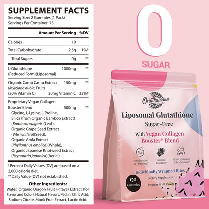 Orinthalixium Liposomal Glutathione Gummies 1000MG – Sugar Free, Vitamin C & Vegan Collagen | 150 Count