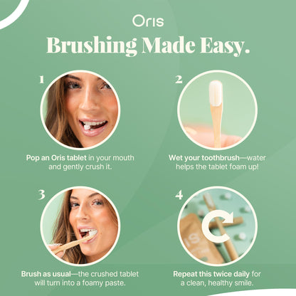 Oris Starter Bundle – 1 Month Supply: Natural Toothpaste Tablets | Fluoride-Free, Travel-Friendly, Kid-Safe with Enamel-Strengthening Nanohydroxyapatite (62 Count, Cinnamon)