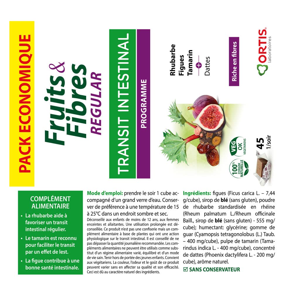 Ortis Fruits & Fibres Regular 45 Squares to Chew – Nutritional Supplement