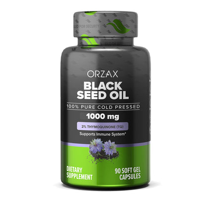 ORZAX Black Seed Oil 1000 mg – Cold-Pressed, 90 Softgels | Non-GMO, Omega 3-6-9, Thymoquinone