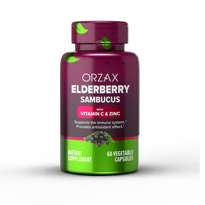 ORZAX Elderberry Capsules – Immune Support with Vitamin C & Zinc | 60 Vegetable Capsules
