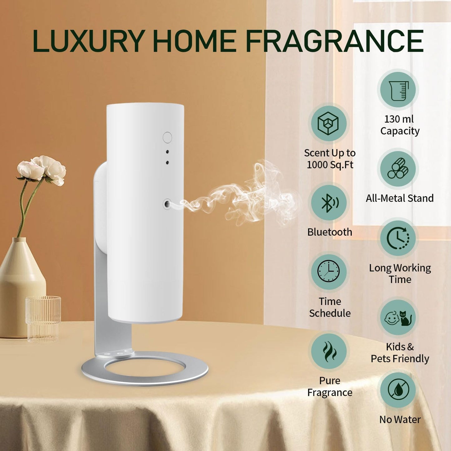 OscentPro Waterless Diffuser – Bluetooth Aroma Diffuser for Home & Office, 130ml, 1000 Sq Ft