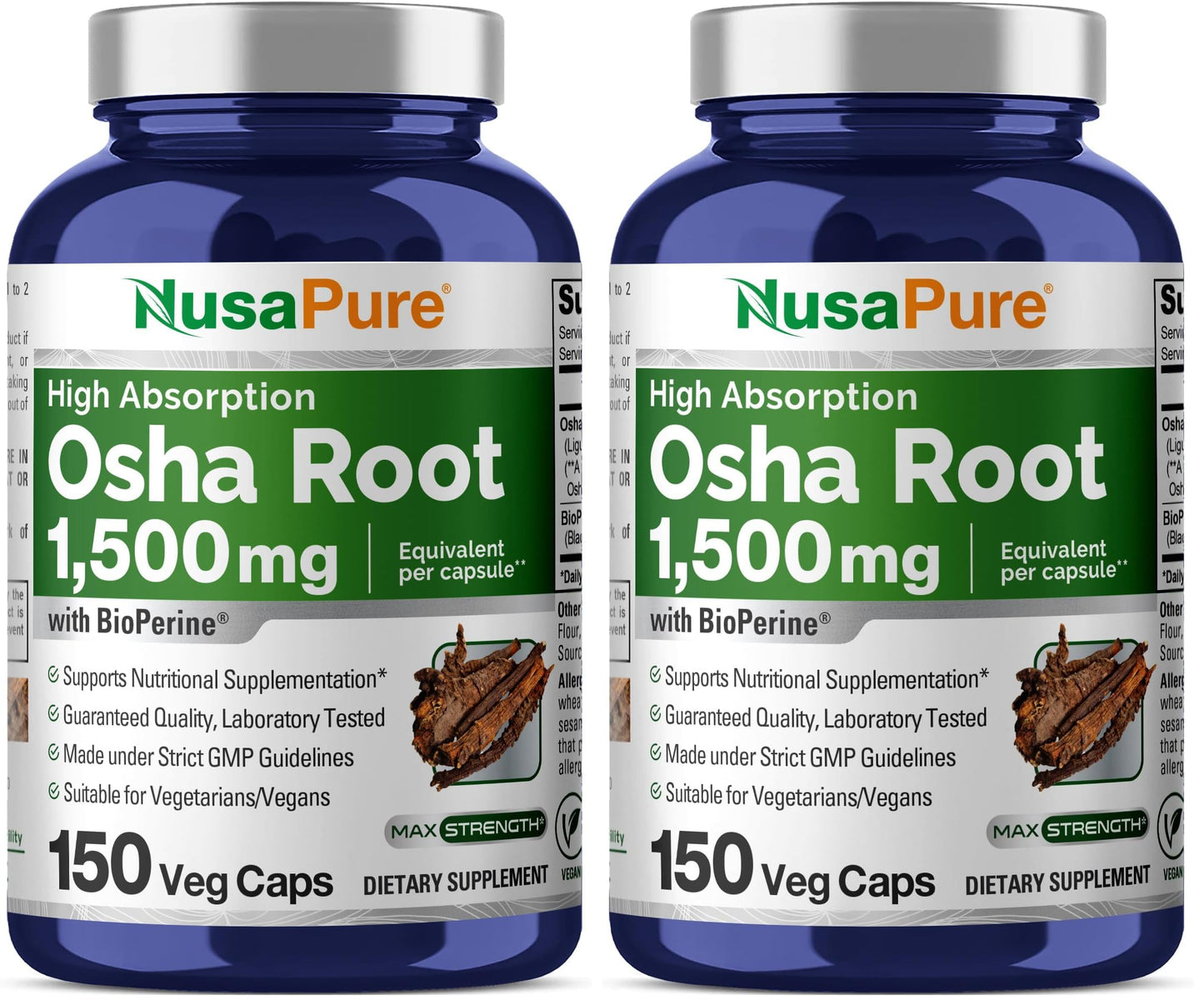NusaPure OSHA Root Extract 1500 mg Vegan Capsules – 150 Count (Pack of 2)
