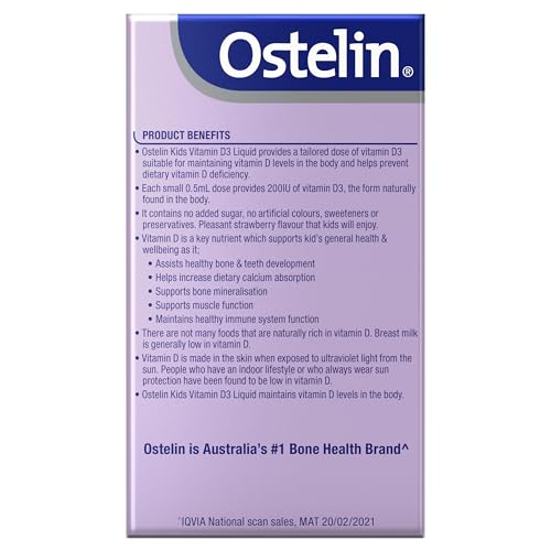 Ostelin Kids Vitamin D Liquid 20ml — 200IU Vitamin D3 (Strawberry)