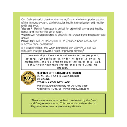 Our Daily Vites ADK Supplement – Vitamin A, D3 & K2 (MK7) for Bone & Immune Support