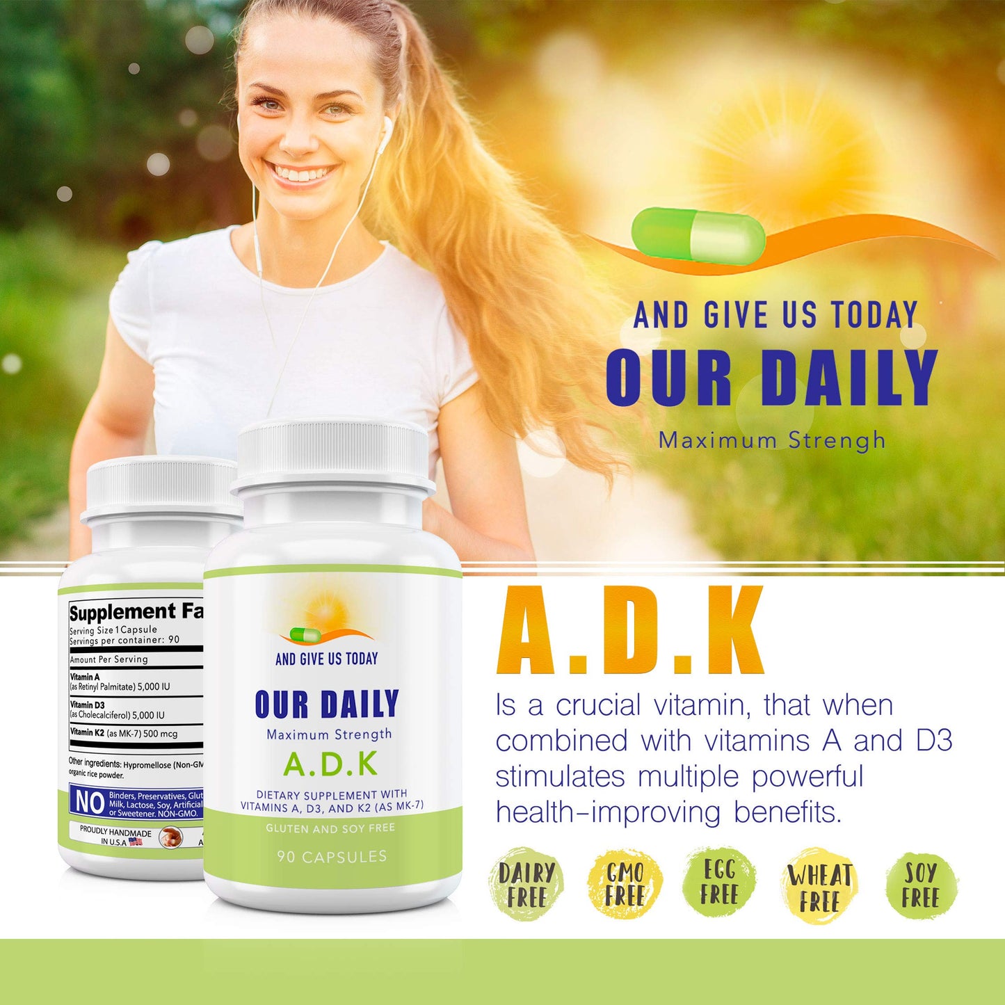 Our Daily Vites ADK Supplement – Vitamin A, D3 & K2 (MK7) for Bone & Immune Support